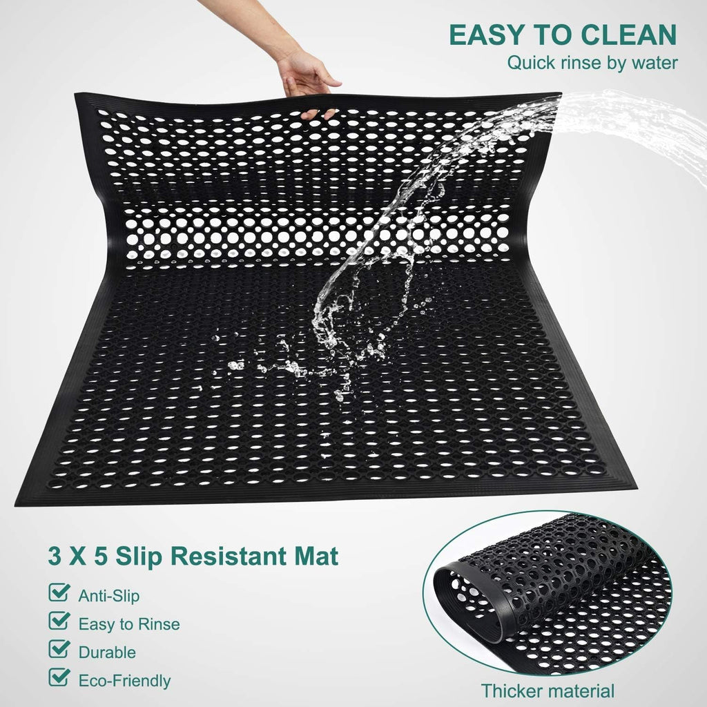 Anti Fatigue Rubber Mats - 2 Pack Restaurant Kitchen Non-Slip Bar Floor Entry Door Drainage Mats - Indoor/Outdoor Use - 36 x 60 Inches