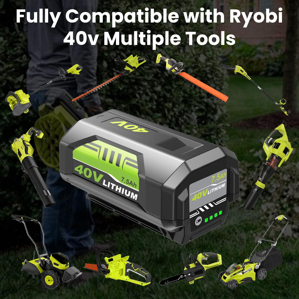 GERIT BATT 2Pack 7.5Ah OP4026 Replacement for Ryobi 40V Batteries and OP401 Charger, Compatible with Ryobi 40V Battery OP4040 OP40404 OP40201 (7.5Amps-3PC)