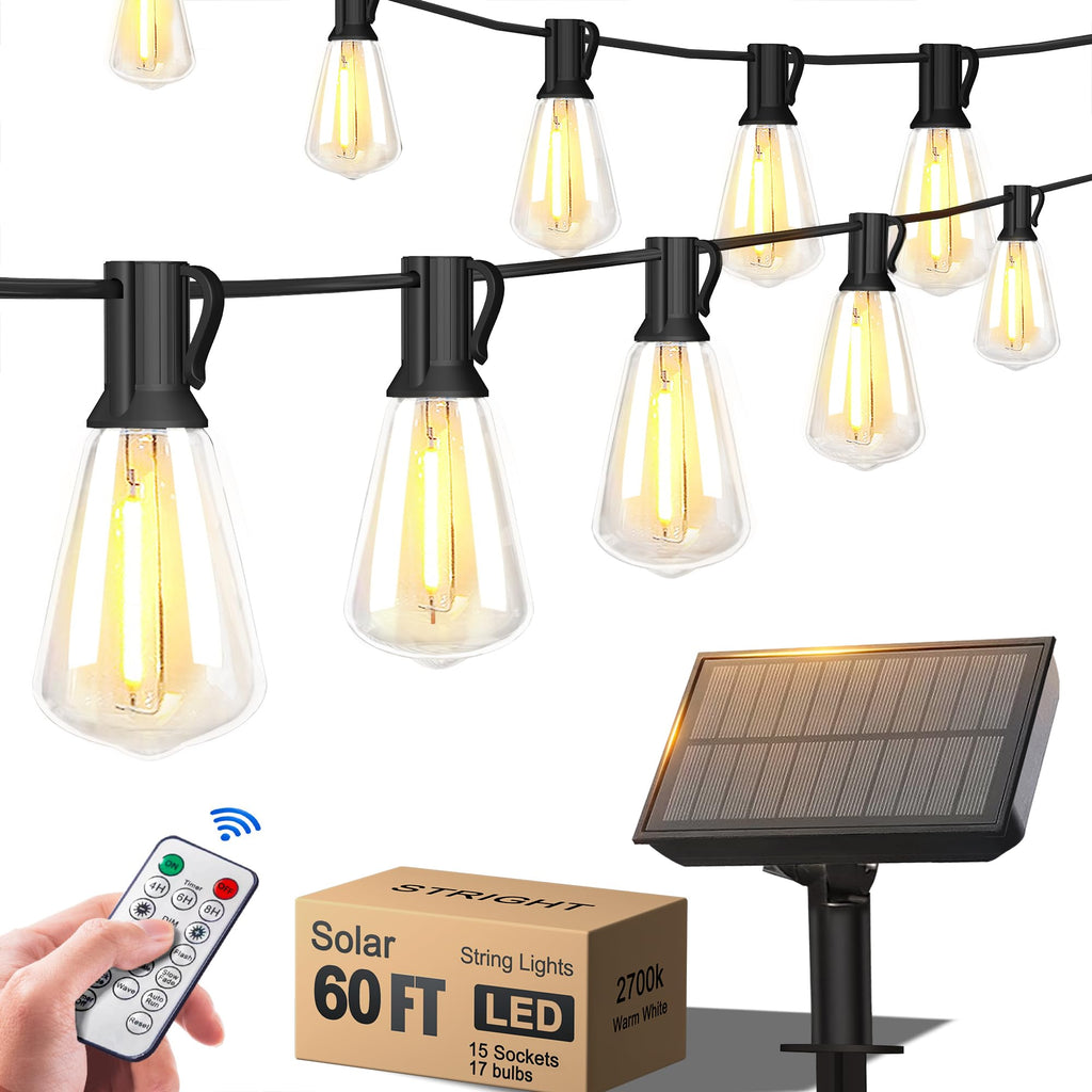 Stright 60FT Solar String Lights Weatherproof 15 LED for Patio Holiday