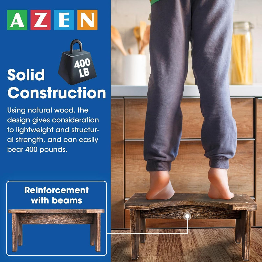 AZEN 2 Pack Wood Toilet Stool Squat Adult, Poop Stool for Bathroom Adults, Portable Toilet Potty Stools for Adults, 7 Inch Height (Black)