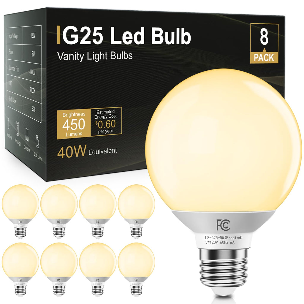 TJOY G25 LED Globe Light Bulbs, Vanity Bulb for Bathroom 40W Equivalent
