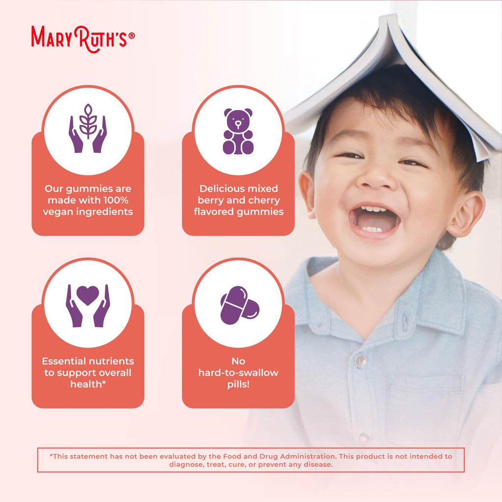 MaryRuth's Organic Toddler Multivitamin Gummies | Ages 4+ | Vitamin A, C, D, E, B6, B12, Biotin, Iodine, Zinc | Immunity | Bone & Teeth Health | Skin & Vision Support | Vegan | Gluten Free | 60 Count