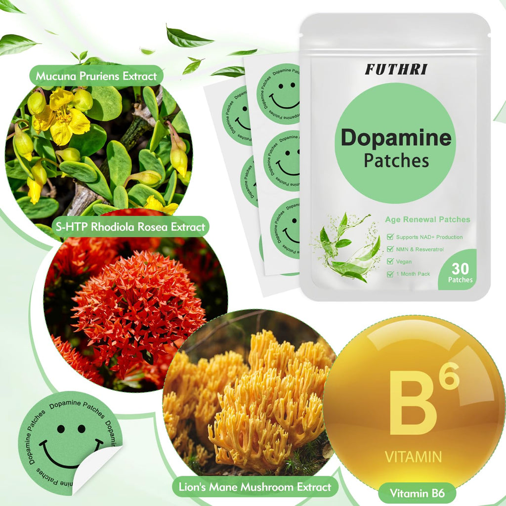 FUTHRI Dopamine Patches Extra Strength,Vegan, 30 Count | Mood Boost & Positivity Support