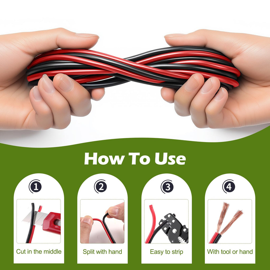 TYUMEN 12 Gauge Red Black Wire 50FT, 12/2 AWG Electrical Wire 12V/24V DC Cable, 12AWG 2 Conductor Flexible Copper Claded Aluminum Extension Cord for LED Ribbon Lamp Tape Lighting, in-Home, Autos Use