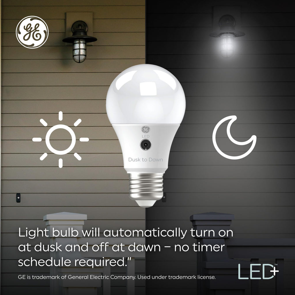 GE LED+ Dusk to Dawn LED Light Bulbs, Security Lights, 60 Watt Replacement, Decorative ST19 Bulbs, Medium Base, Color Select (2 Pack)