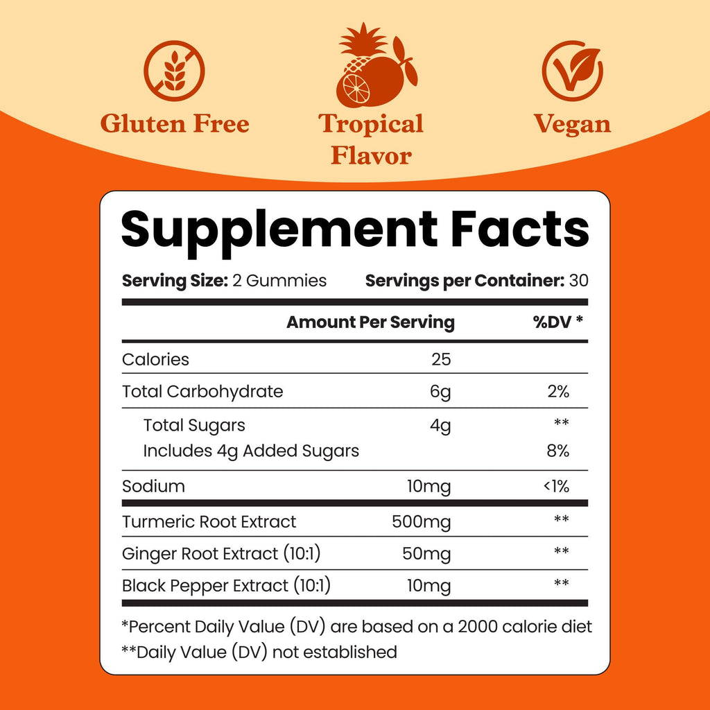 BeLive Turmeric Gummies - Curcumin with Black Pepper & Ginger Extract - 500 mg of Turmeric and Ginger Supplement for Immune Support, Healthy Skin, and Mobility - Tropical Flavor | 60 Count