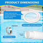 2 Pcs 1.25" Pool Hose, 59" Long Accessory Pool Pump Replacement Hoses, Compatible with All Above Ground Pool Filter Pumps that Use 1 1/4 Diameter Hoses