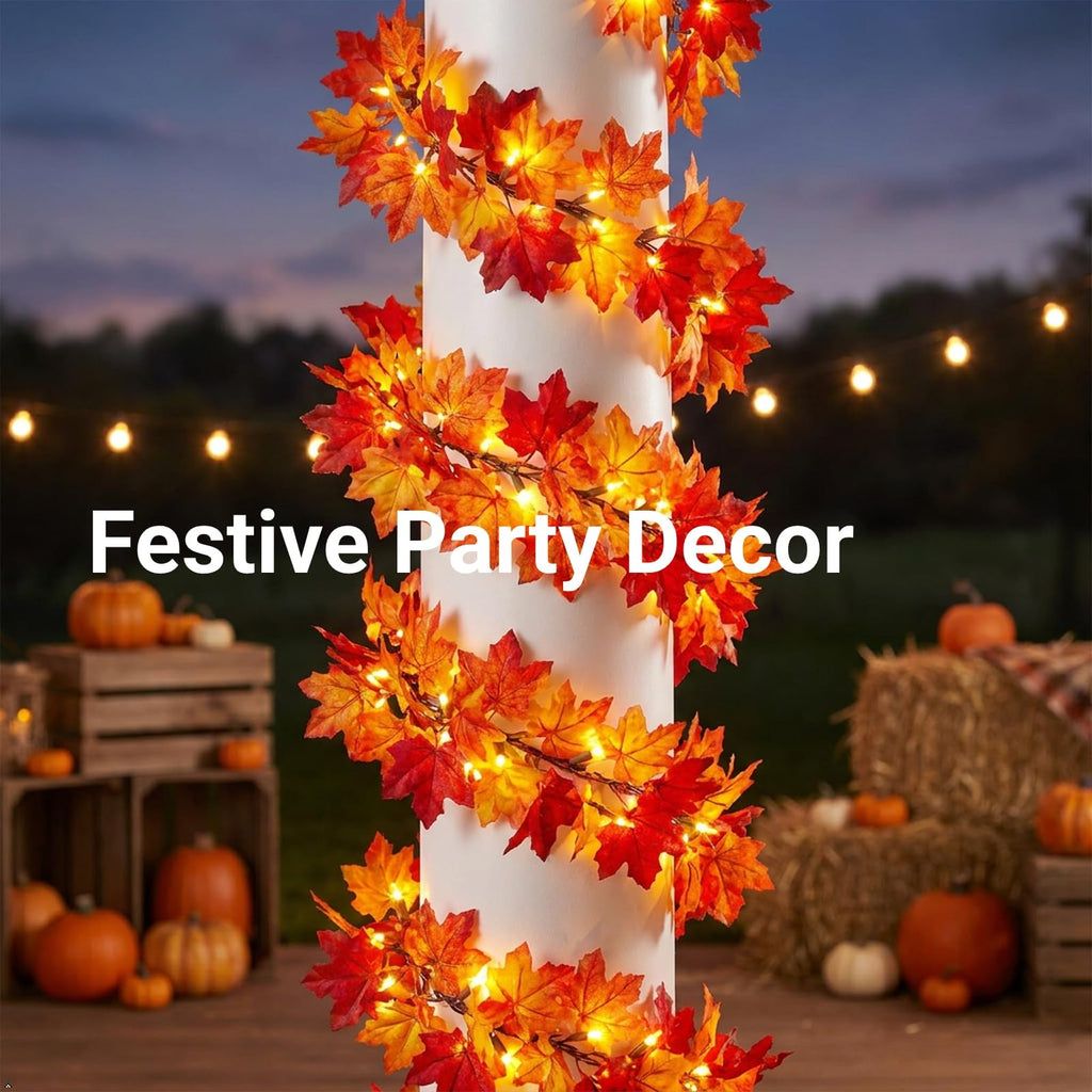 Brillarlights Fall Leaf Garland with Lights Plug in, 11FT Lighted Maple Leaf Garland with 50 Orange Bulbs, Connectable Fall Decorations for Home, Thanksgiving Halloween Mantel Stairs Porch Decor