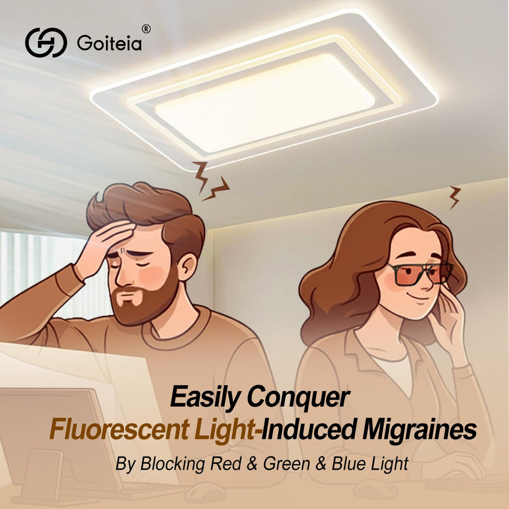Goiteia FL 41 Migraine Glasses,Light Sensitivity Glasses for Fluorescent LED Glare,Photophobia,Computer Screen Glare,Spring Hinges for Better Comfort