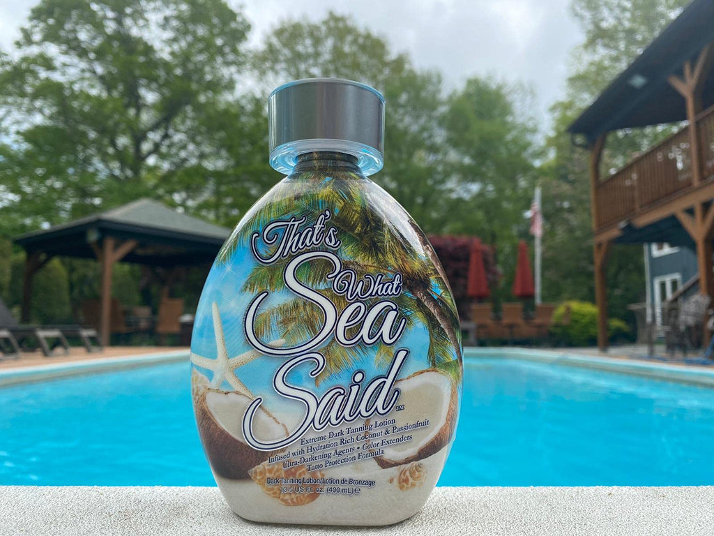 That’s What Sea Said Tanning Bed Lotion Accelerator for Indoor & Outdoors, Fast Dark Tan Enhancer with Coconut Oil & Aloe, Moisturizing Indoor Tanning Lotion for Face & Body, Tattoo-Safe, No Bronzer