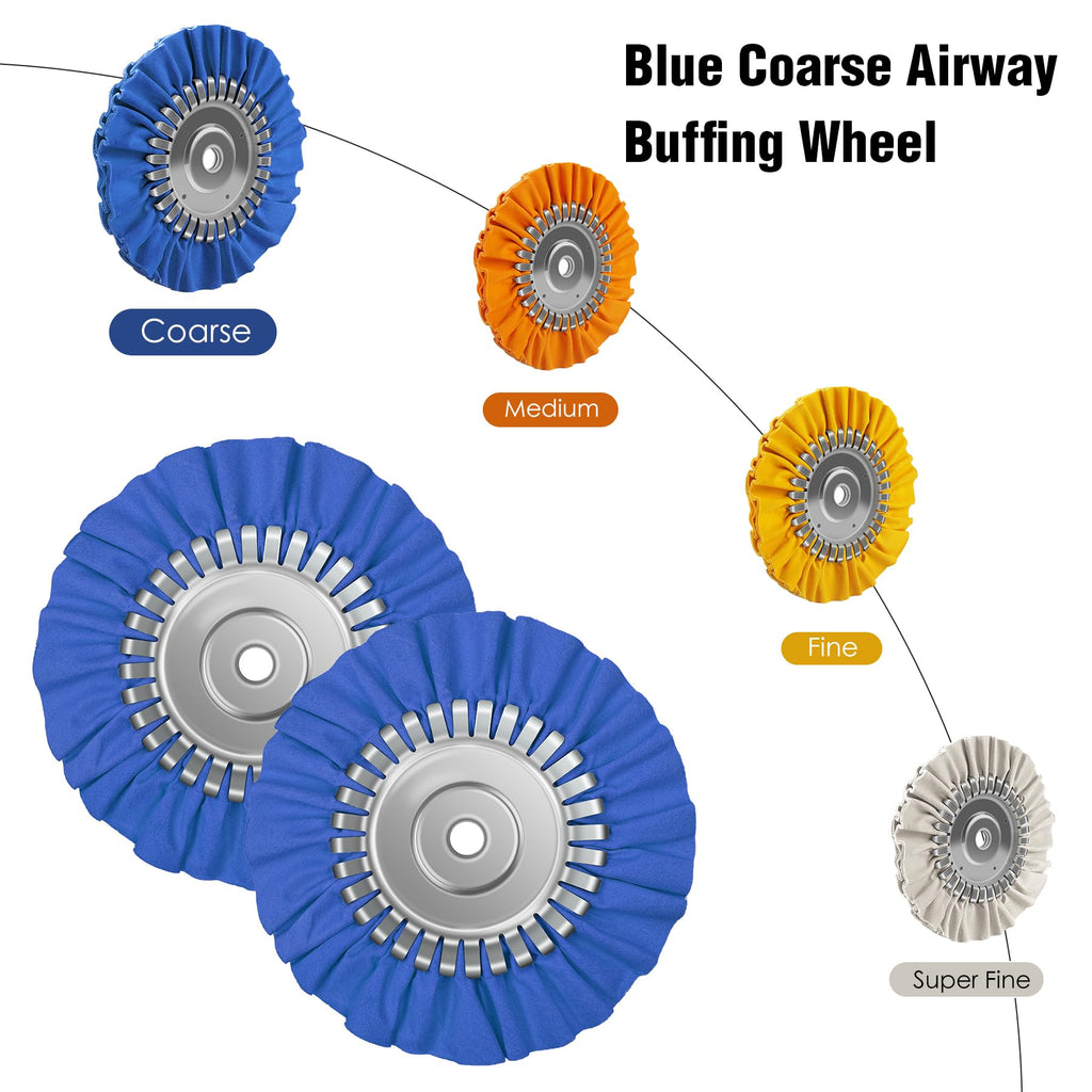 Konvixon 2PCS 8" Airway Buffing Wheel with 5/8" Arbor Flange-Free Hub，Blue Buffing Wheels for Angle Grinder, Heavy Cutting Metal Polishing Wheel for Aluminum Wheels Stainless Steel Metal Surface Prep