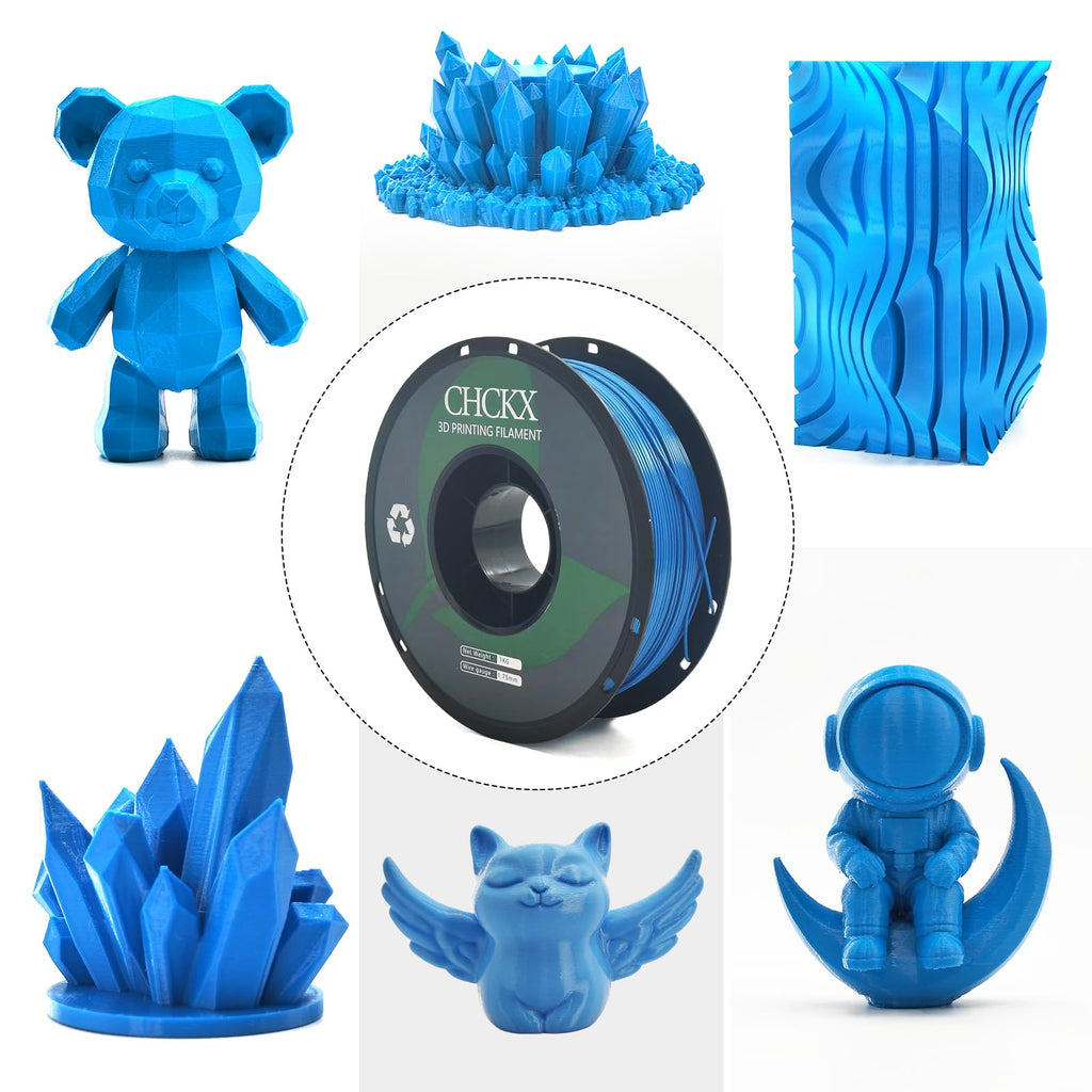 CHCKX PETG 3D Printer Filament Bundle, 10Rolls,Dimensional Accuracy +/- 0.03 mm, 1kg Spool(2.2lbs), 1.75 mm Fit for Most 3D Printers,Black+White+Grey+Red+Green+Blue+Purple+Skin+Silver+Yellow