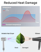 Hair Dryer, High-Speed Ionic Low Noise Blow Dryer for Fast Drying, Birthday Christmas Gifts for Women Men Mom Dad, Thermo-Control Quiet Compact Hair Blow Dryer for Travel Salon, Silver