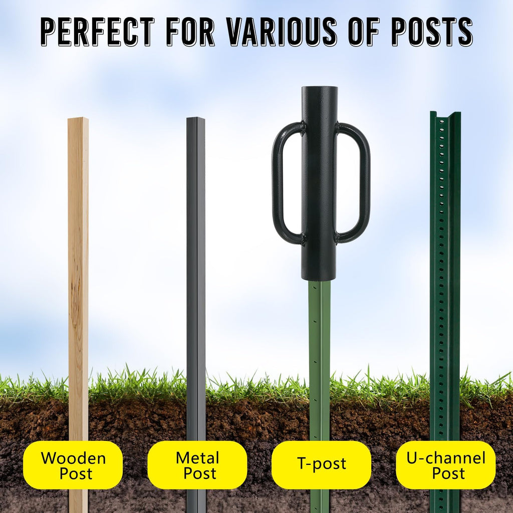Fumingpal T Post Driver - 12LB Fence Post Driver Heavy Duty Hand Post Pounder with Handle Black Steel Rammer for U Fence Post Wooden Post Hole Diggers,Black