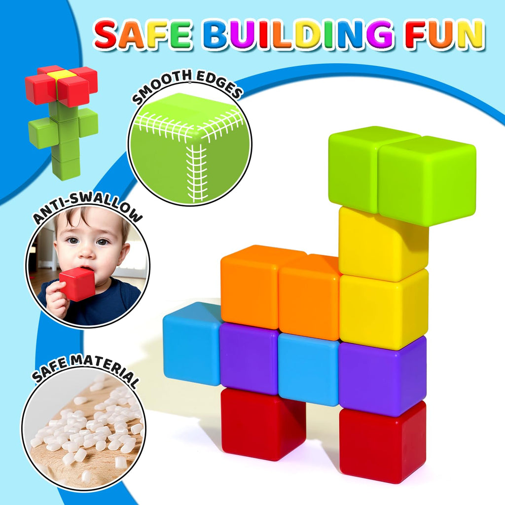 Magnetic Building Blocks Large, 1.65 inch Magnetic Stacking Cubes for Toddlers, Sensory & Montessori Toys for Boys & Girls 1 2 3 Years Old (12 PCS)