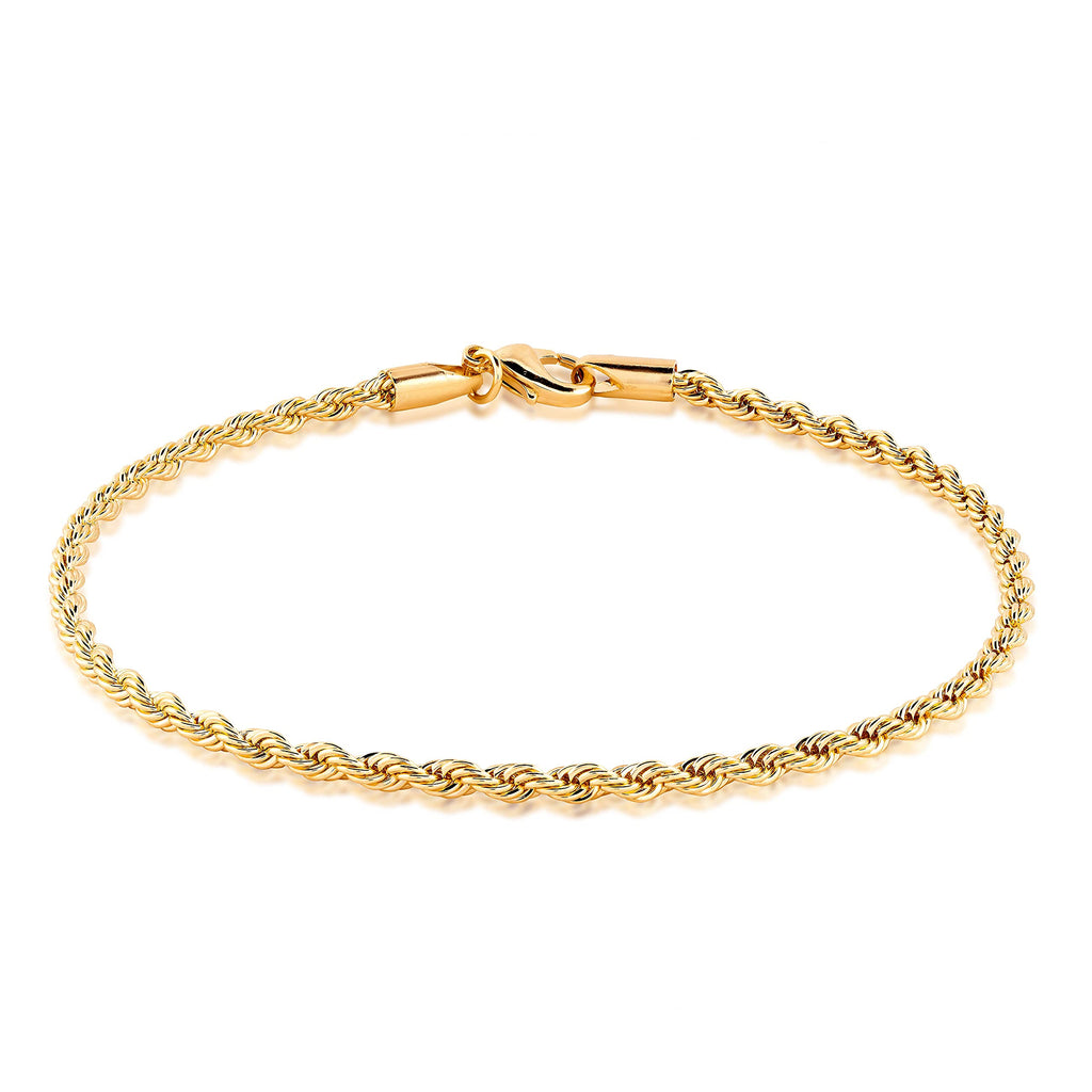 Barzel 18K Gold Plated Braided Rope Anklet for Women, 2.7 MM thick, 10 Inches long - Made In Brazil