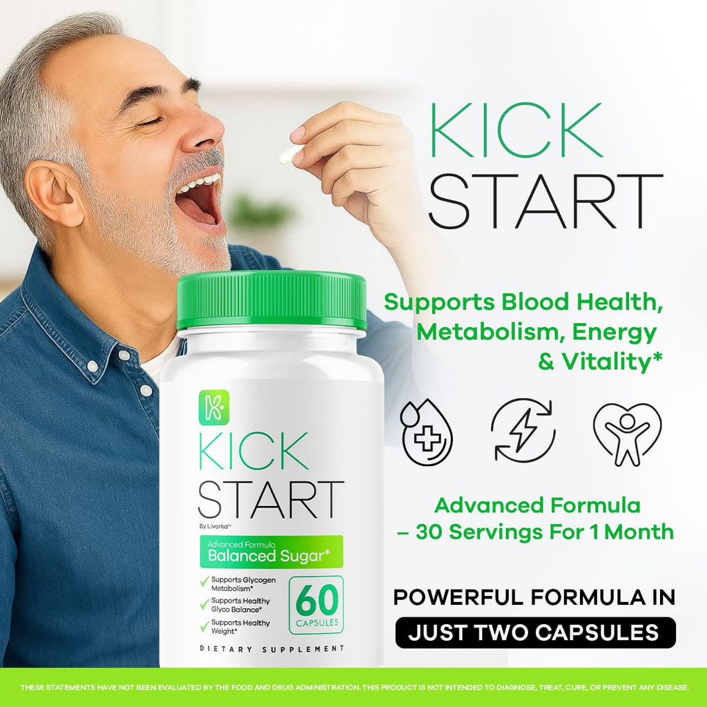 Kick Start Glyco Optimizer Capsules, Kick Start Glycol Supplement Support Pills Premium - All Natural Advanced Formula, Kick Start Vitamin, 60 Capsules for 1 Month