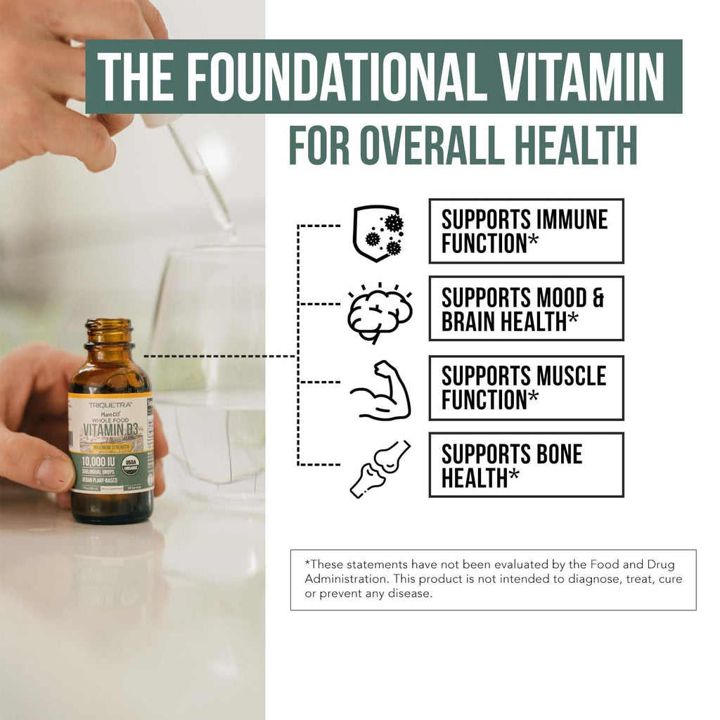 Plant-D3 Organic Vitamin D3 5000 IU - Vegan, Max Strength Sublingual Liquid D3 Drops - 200% Higher Absorption - 100% Plant-Based Cholecalciferol Form - Adjustable Dosing for All Ages (1oz Liquid)