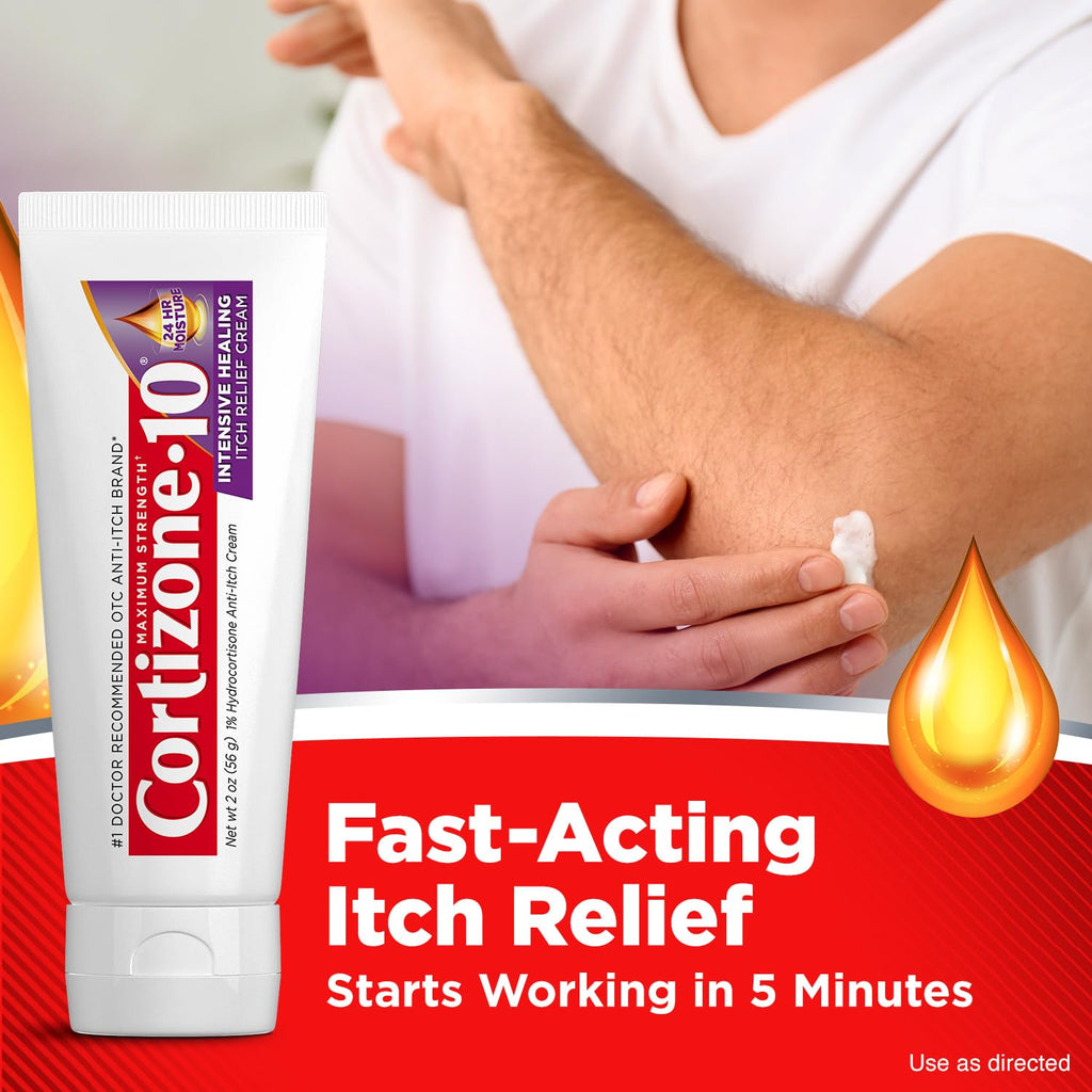 Cortizone-10 Maximum Strength Intensive Healing Itch Relief Cream, 1% Hydrocortisone, Fast-Acting, Anti-Itch Cream for Bug Bites, Rash, Eczema, Psoriasis, Poison Ivy, Oak, Sumac & More, 2 oz, 4 pack