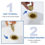 PerPaiMe Universal Bathroom Sink Stopper - Pop Up Sink Drain Stopper, Push Button Flixfilter Sink Drain Stopper Replacement, Wash Basin Drain Filter Plug Anti-Clogging Basket, Brushed Gold