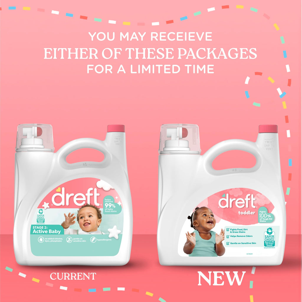 Dreft Toddler Liquid Laundry Detergent, Gentle on Sensitive Skin Laundry Soap, 150 fl oz, 114 Loads (Packaging May Vary)
