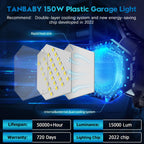 TANBABY 2 Pack LED Garage Lights, 150W Deformable Garage Light Bulb, Total 30000LM 6500K Daylight, 6+1 Adjustable Panels, E26/E27 Screw-in Ceiling Light for Basement, Gift for Men