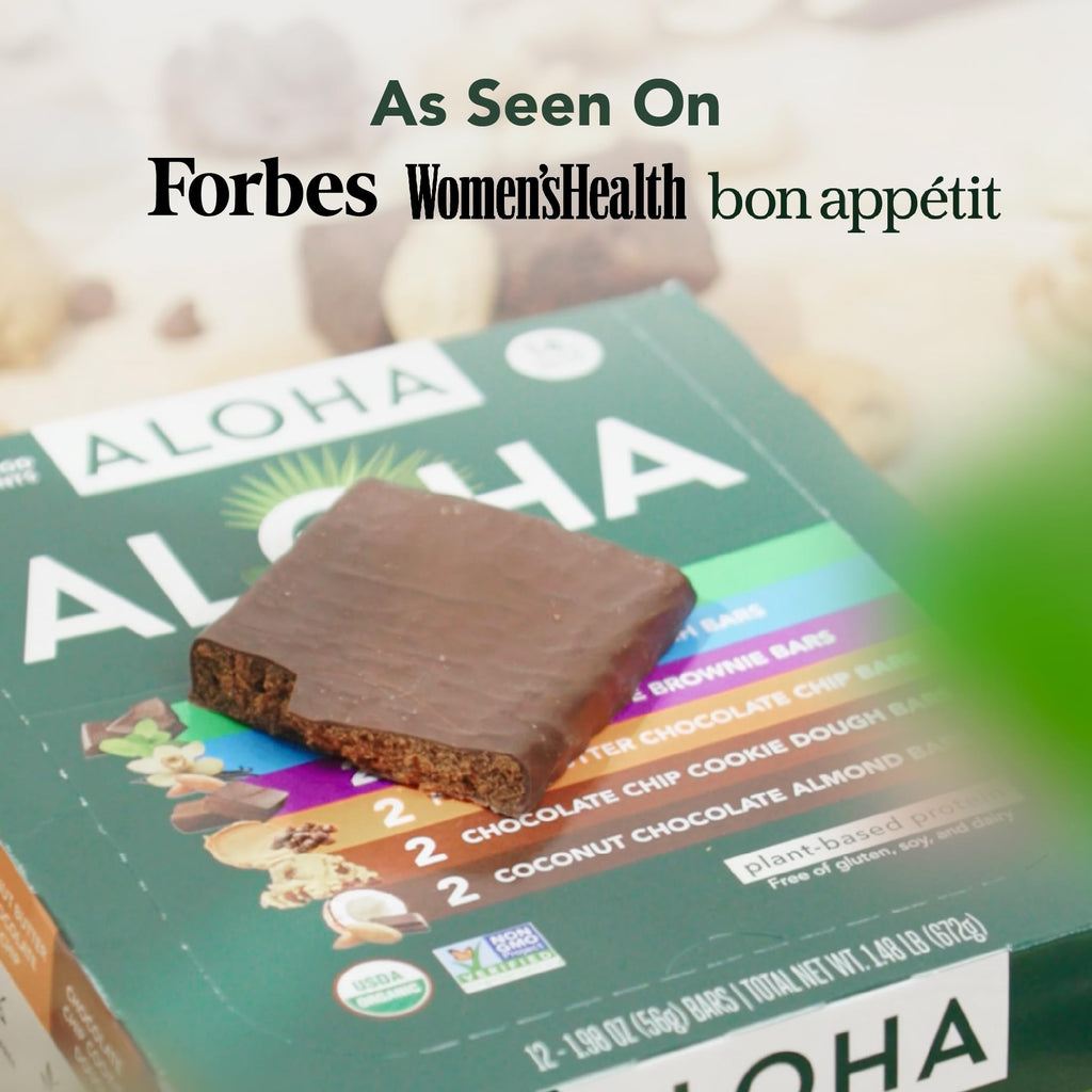 ALOHA Organic Plant Based Protein Bars - 6 Flavor Variety Pack - 12 Count, 1.9oz Bars - Vegan Snacks, Low Sugar, Gluten-Free, Low Carb, Paleo, Non-GMO, Stevia-Free, No Sugar Alcohol Sweeteners