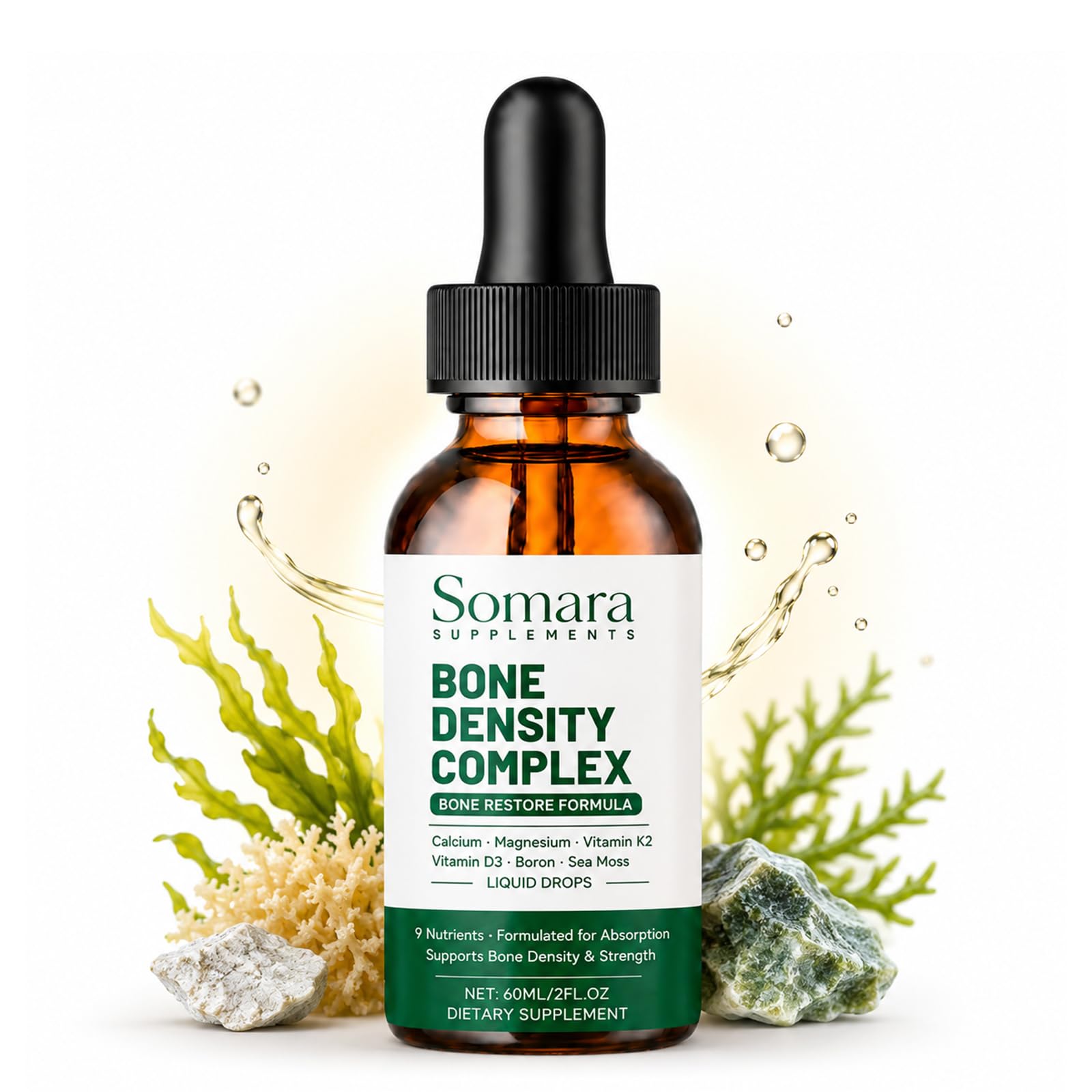 Siezrk Somara Bone Density Complex Liquid, Bone Restore Liquid, Organic Algae Calcium, High Absorption Rate, Non-GMO, Gluten-Free (1pcs)