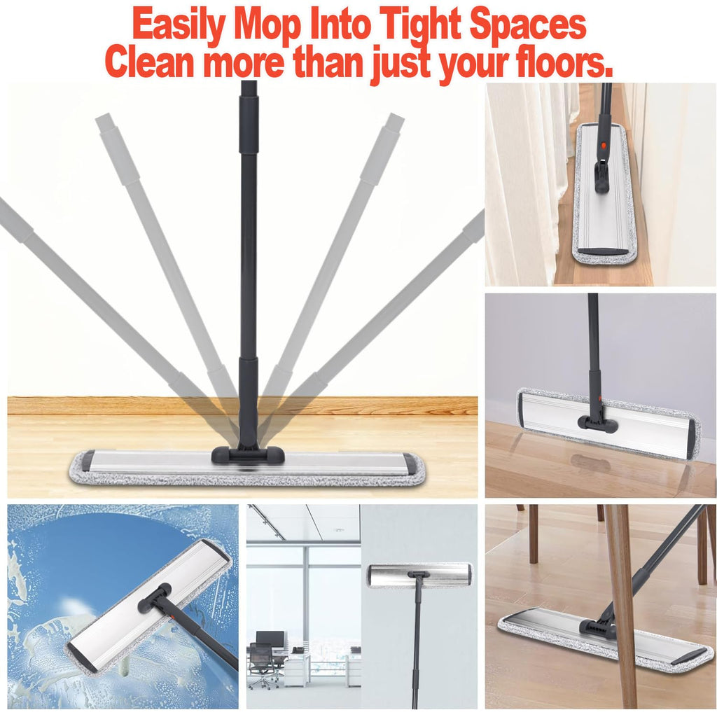 18 Professional Microfiber Mop Large Flat Mops for Floor Cleaning 4 Reusable Washable mop Pads Hardwood Cleaning System Wet and Dust Mop with 61in Long Stainless Steel Handle