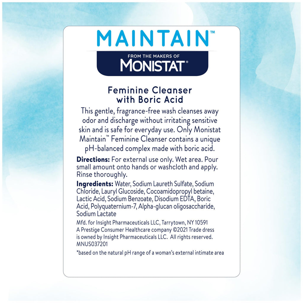 Monistat Boric Acid Feminine Wash, Fragrance-Free Intimate Wash for Women with Gentle pH-Balanced Formula, 10 Fl Oz (Pack of 2)