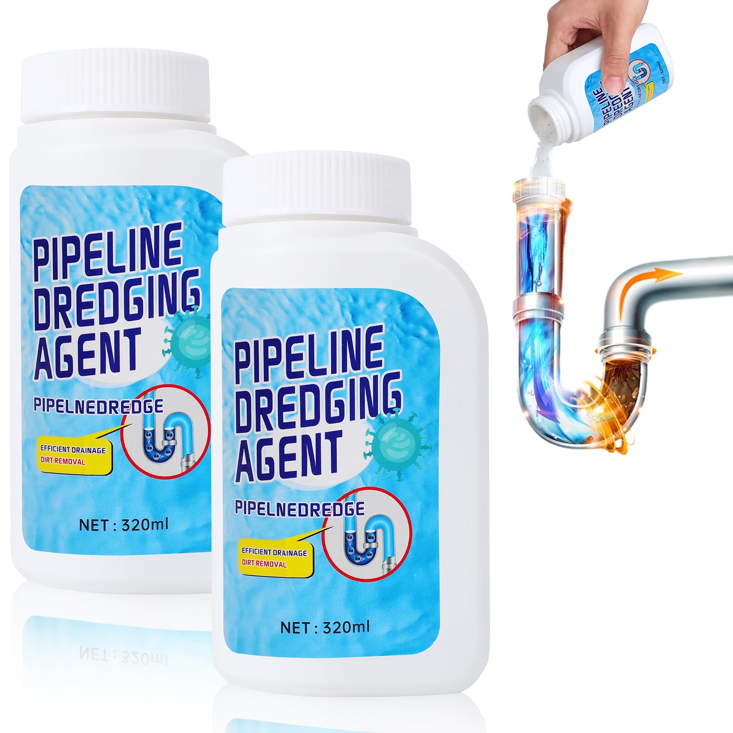 Powerful Pipe Dredging Agent,Pipeline Dredging Agent,Powerful Quick Cleaning Drain,Kitchen Sink Drains and Pipe Cleaner,for Kitchen Bathroom Toilet (2Pcs)