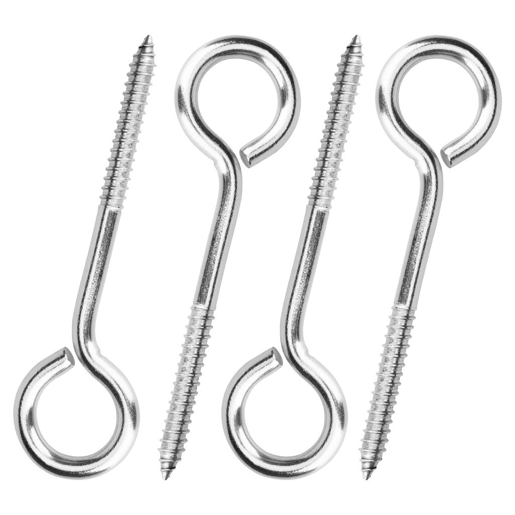 Aovchei Eye Screws, 4 Pcs 6 inches 304 Heavy Duty Stainless Steel Screw Hooks, Rust-Resistant Self Tapping Eyelet Bolts for Wood, Securing Cables Wires, Indoor & Outdoor for Hanging Artwork