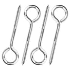 Aovchei Eye Screws, 4 Pcs 6 inches 304 Heavy Duty Stainless Steel Screw Hooks, Rust-Resistant Self Tapping Eyelet Bolts for Wood, Securing Cables Wires, Indoor & Outdoor for Hanging Artwork