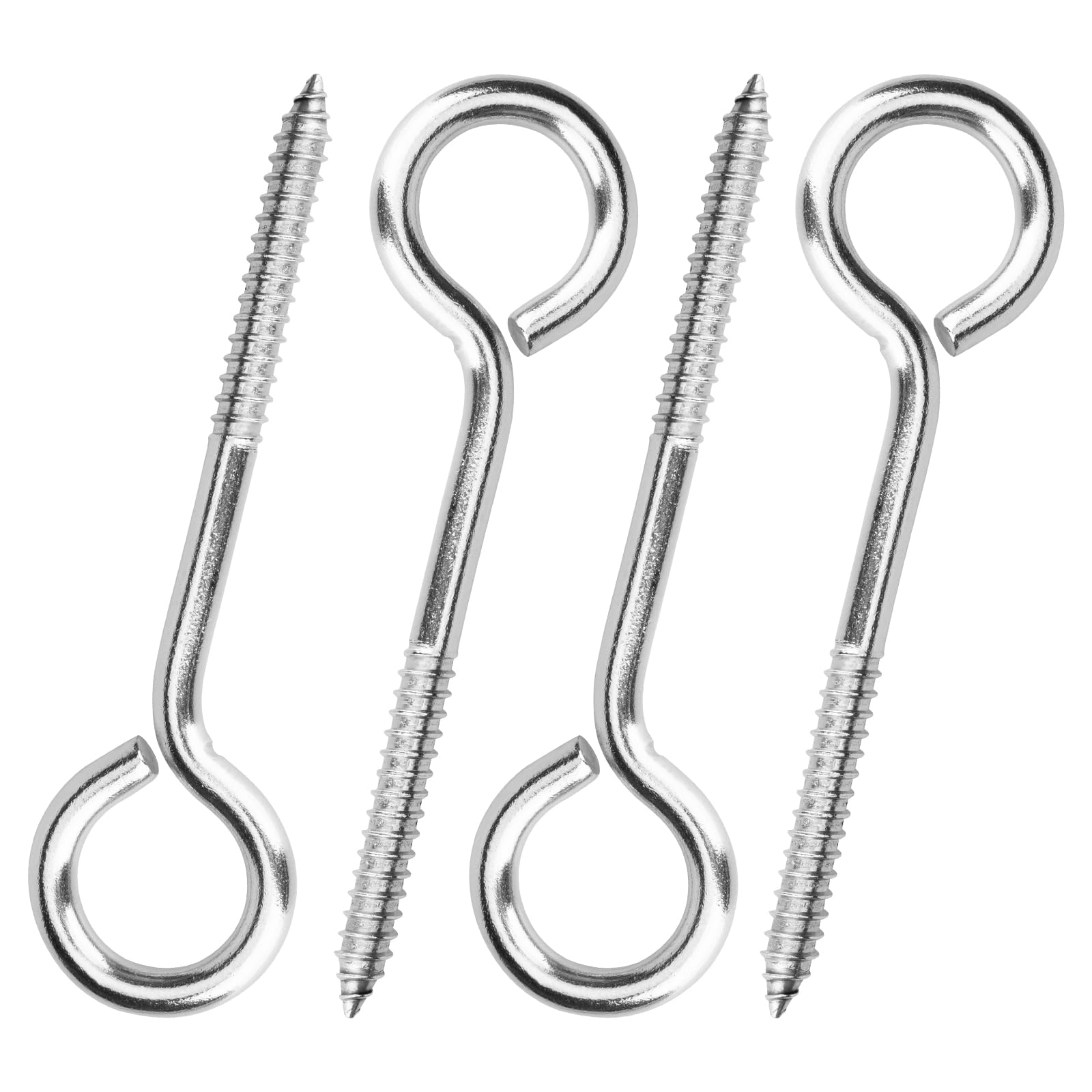 Aovchei Eye Screws, 4 Pcs 6 inches 304 Heavy Duty Stainless Steel Screw Hooks, Rust-Resistant Self Tapping Eyelet Bolts for Wood, Securing Cables Wires, Indoor & Outdoor for Hanging Artwork