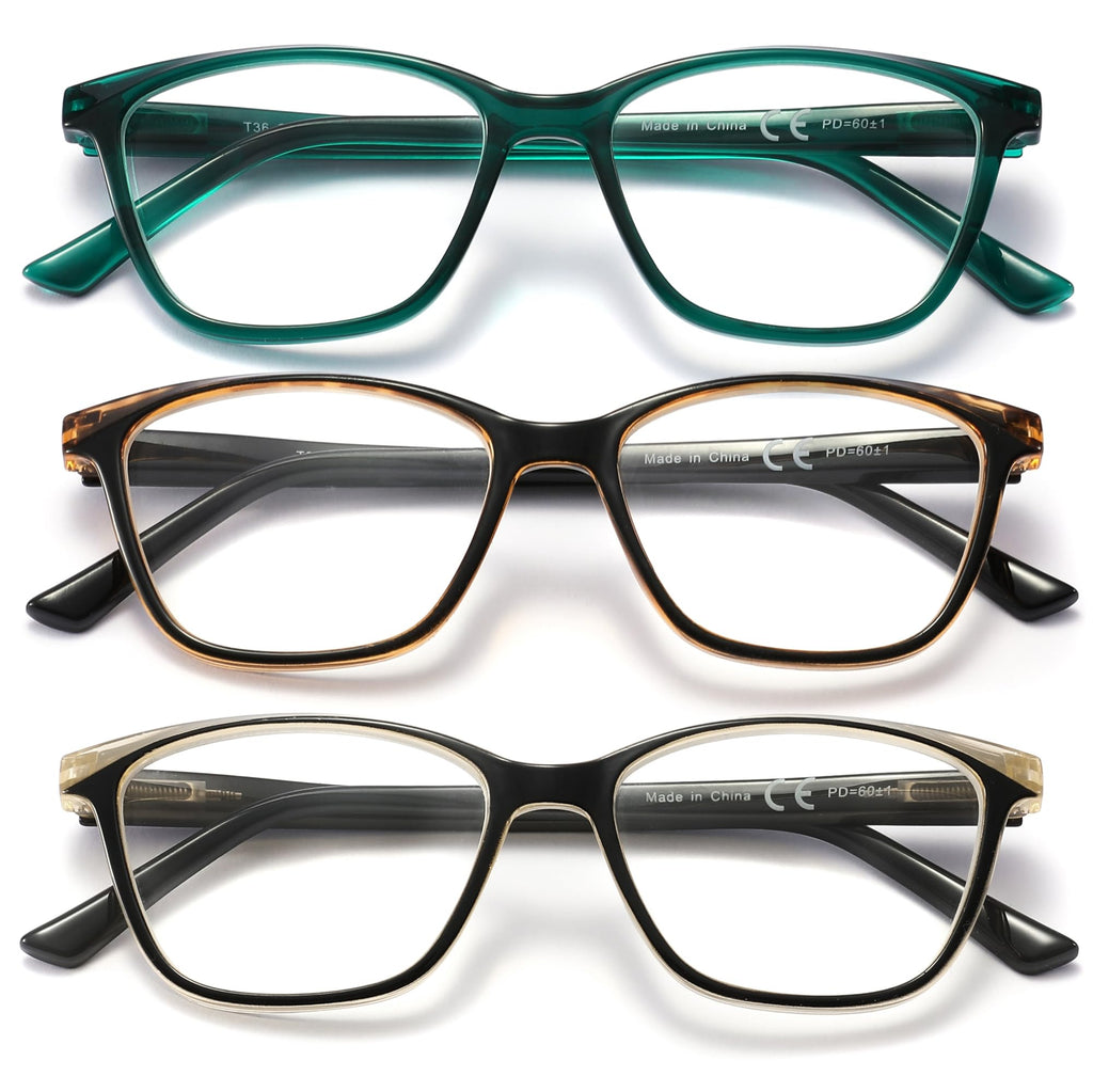 STARTONYOU Reading Glasses for Women, 3-Pack Blue Light Computer Eyeglasses, Cat-Eye Fashion Full Frame with Spring Hinge Ladies Readers +1.5diopter