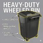 32 Gallon Outdoor Trash Can with Lid, Heavy-Duty Wheeled Garbage Bin for Backyard, Deck or Garage, Black, Can with Attached Snap Lock Lid and Heavy-Duty Handles (32 Gallon)