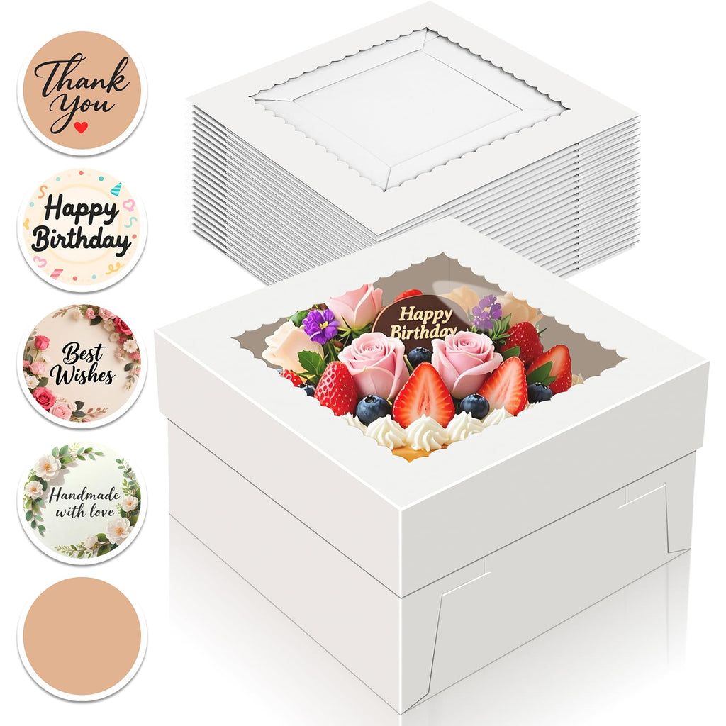 15 PCS Cake Boxes 10 Inch, 10x10x5 Inch Cake Box, 10 Inch Cake Box with Window, White Bakery Boxes, Large Baking Boxes, Cajas Para Pasteles, 10x10 Cake Boxes for Birthday, Wedding, Party, Business