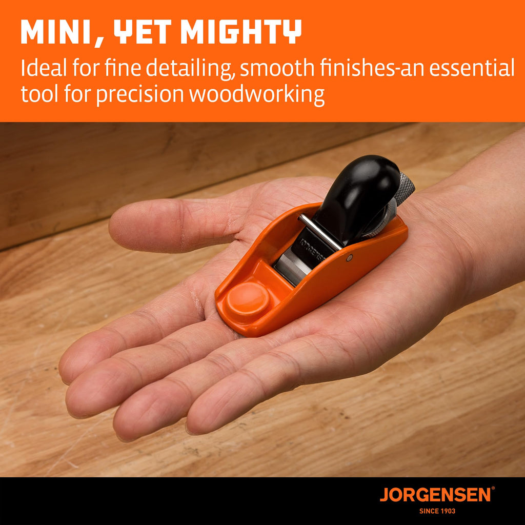 JORGENSEN No.101 Mini Wood Planer - Mini Hand Planer for Woodworking, Block Plane, Small Hand Plane for Trimming, Wood Planing, Craft, Professional Ductile Iron Body, Adjustable Cutting Depth