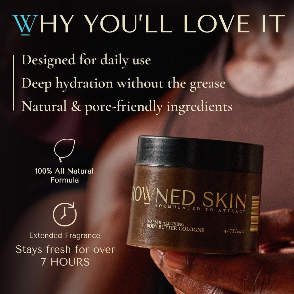 Crowned Skin Reign Body Butter Cologne for Men | Fresh & Nautical | New Moisturizing Formula Scented with Pink Pepper & Bergamot | Infused with Natural Shea & Mango Butters | All-Day Fragrance | 4.4oz