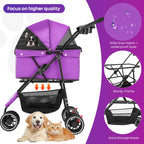 Pet Stroller,Dog Stroller for Small Medium Dogs Cats,3 Wheels,Foldable,with Breathable Mesh Canopy,Cup Holders,Easy Assembly,Purple