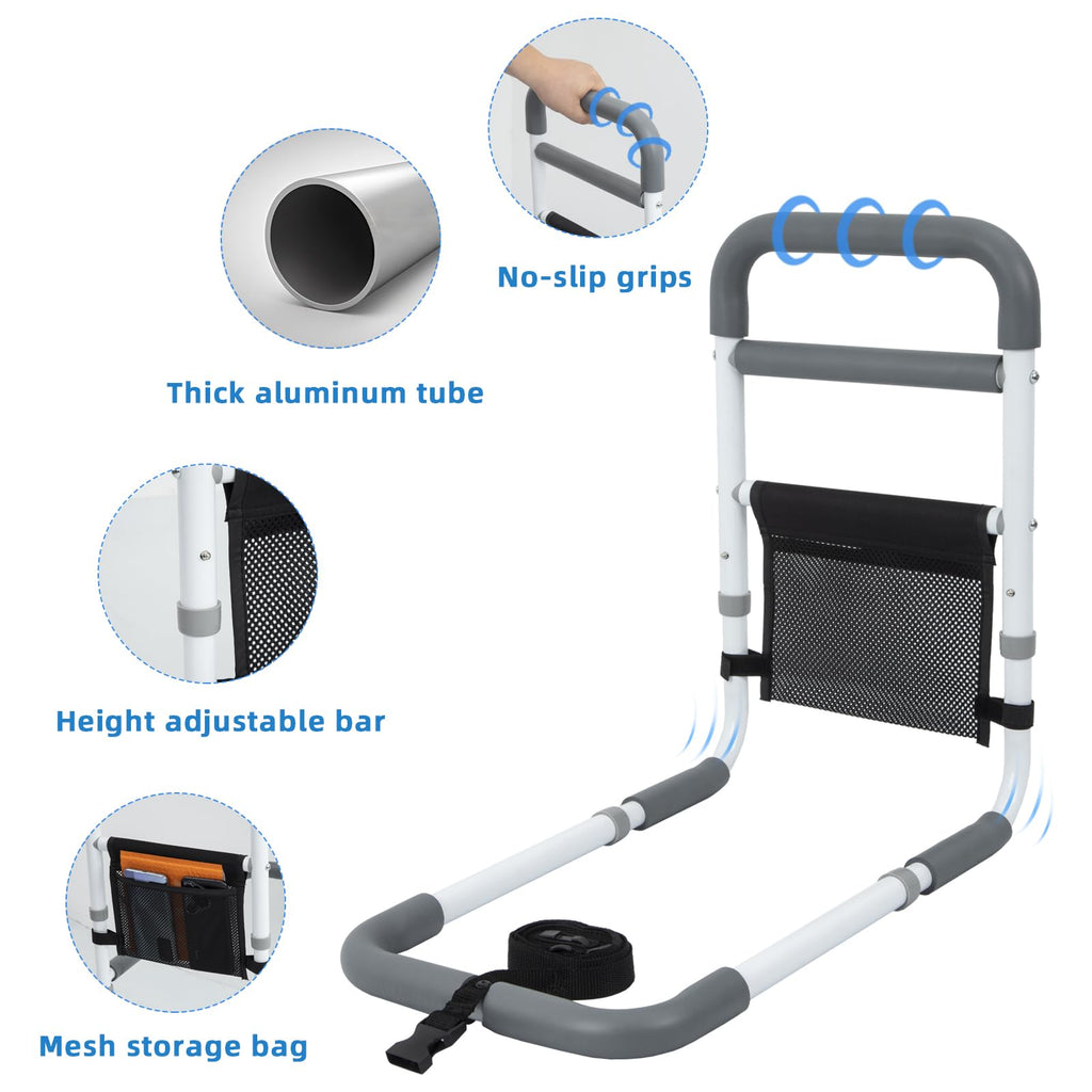 YrHeiper Bed Rails for Elderly Adults - 350LBS Heavy Duty Bed Assist Rail with Non-Slip Bedside Handle, Fall Prevention Safety Cane with Storage Pocket for Seniors, Fits King/Queen/Full/Twin Beds