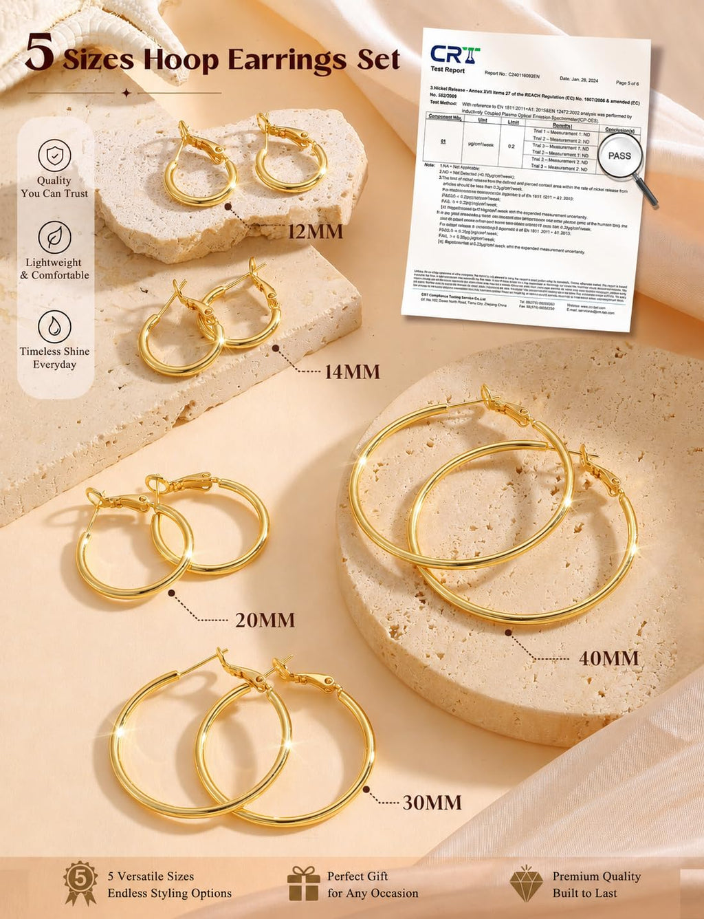 FUNRUN JEWELRY 5 Pairs 925 Sterling Silver Hoop Post Earrings for Women-Small 14K Gold Silver Hoops Earrings,Hypoallergenic Silver Hoop Earring for Women-Medium Big Hoops Stack Earring 10/14/20/30/40mm