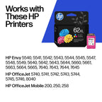 HP 62XL Tri-Color High-Yield Ink | Works with Envy 5540, 5640, 5660, 7640, OfficeJet 5740, 8040, Mobile 200, 250 | C2P07AN | Packaging May Vary