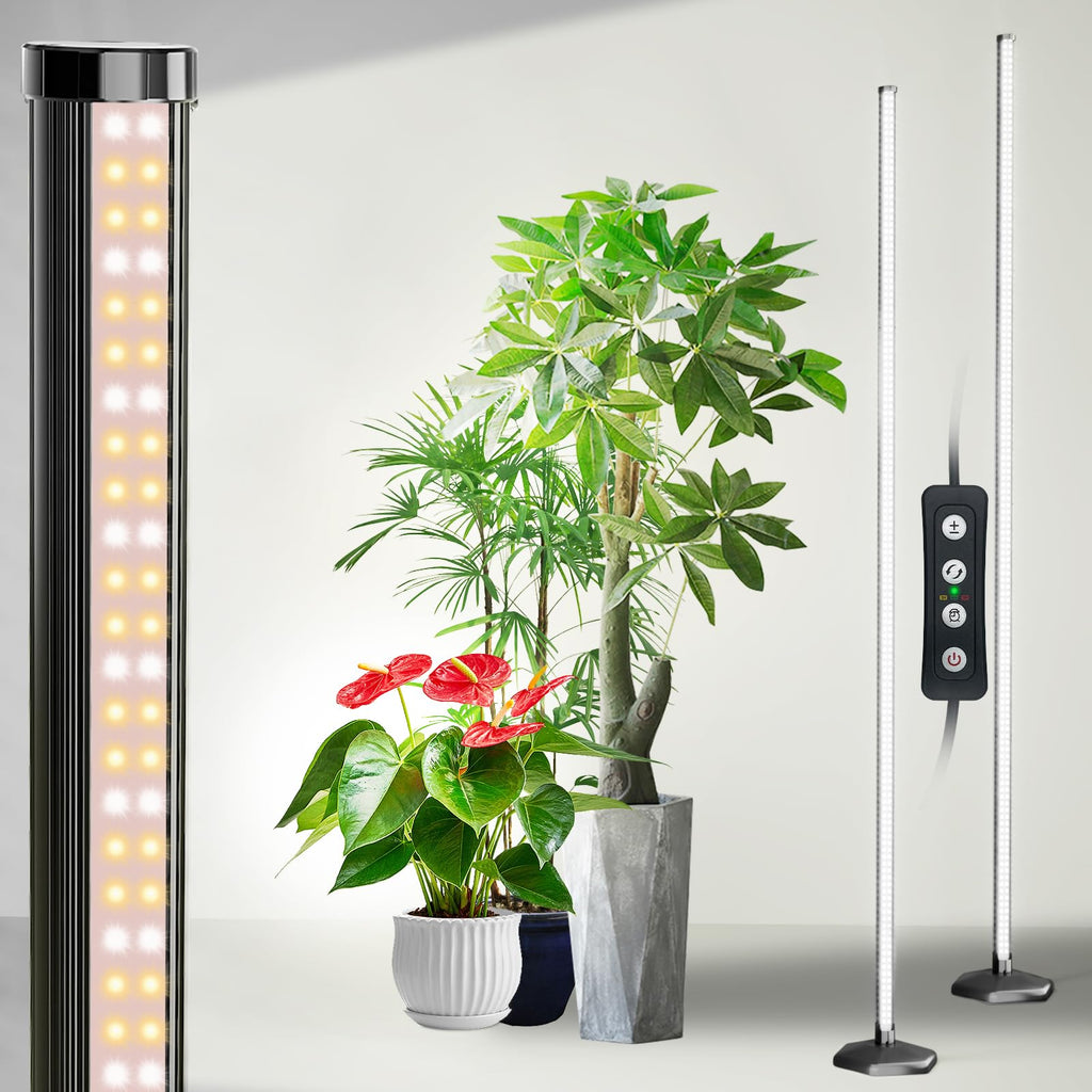 boostool 2 Pcs Grow Lights for Indoor Plants, 44W 384 Led Full Spectrum Plant Light, 5.4FT Adjustable Length Standing Grow Light with Timer/Six Leg Base for Greenhouse/Garden