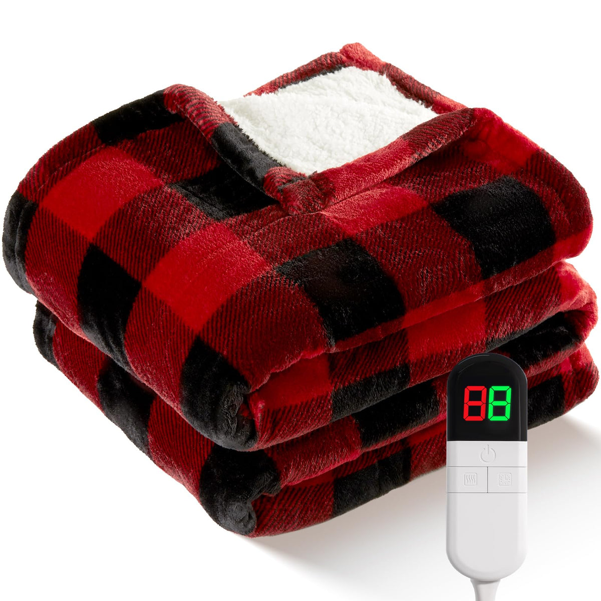 Electric Heated Sherpa Buffalo Plaid Christmas Throw 8 Heating Levels