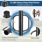 Fence Post Driver, 12LBS Fence Post Driver with Handle, 2.7 inch Inner Diameter Hand Post Pounder, Heavy Duty T Post Rammer Driver Tool for Wooden Post U Channel Fence Post Metal Post, Black 17 Inch