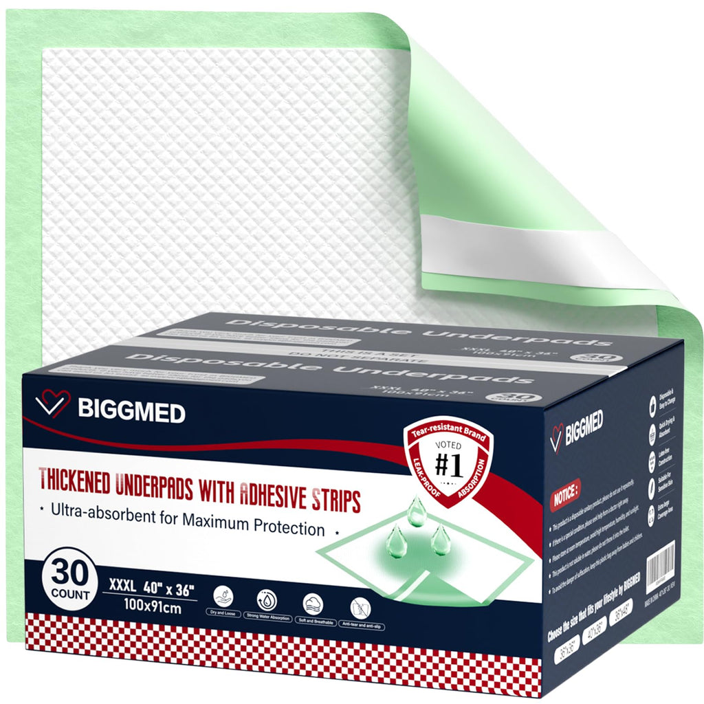 Extra Large Bed Pads with Adhesive Strips 40'' X 36'' Disposable Underpads for Incontinence (30 Pads) Ultra-Absorbent & Leak-Proof Chucks Pads for Adults, Elderly and Kids