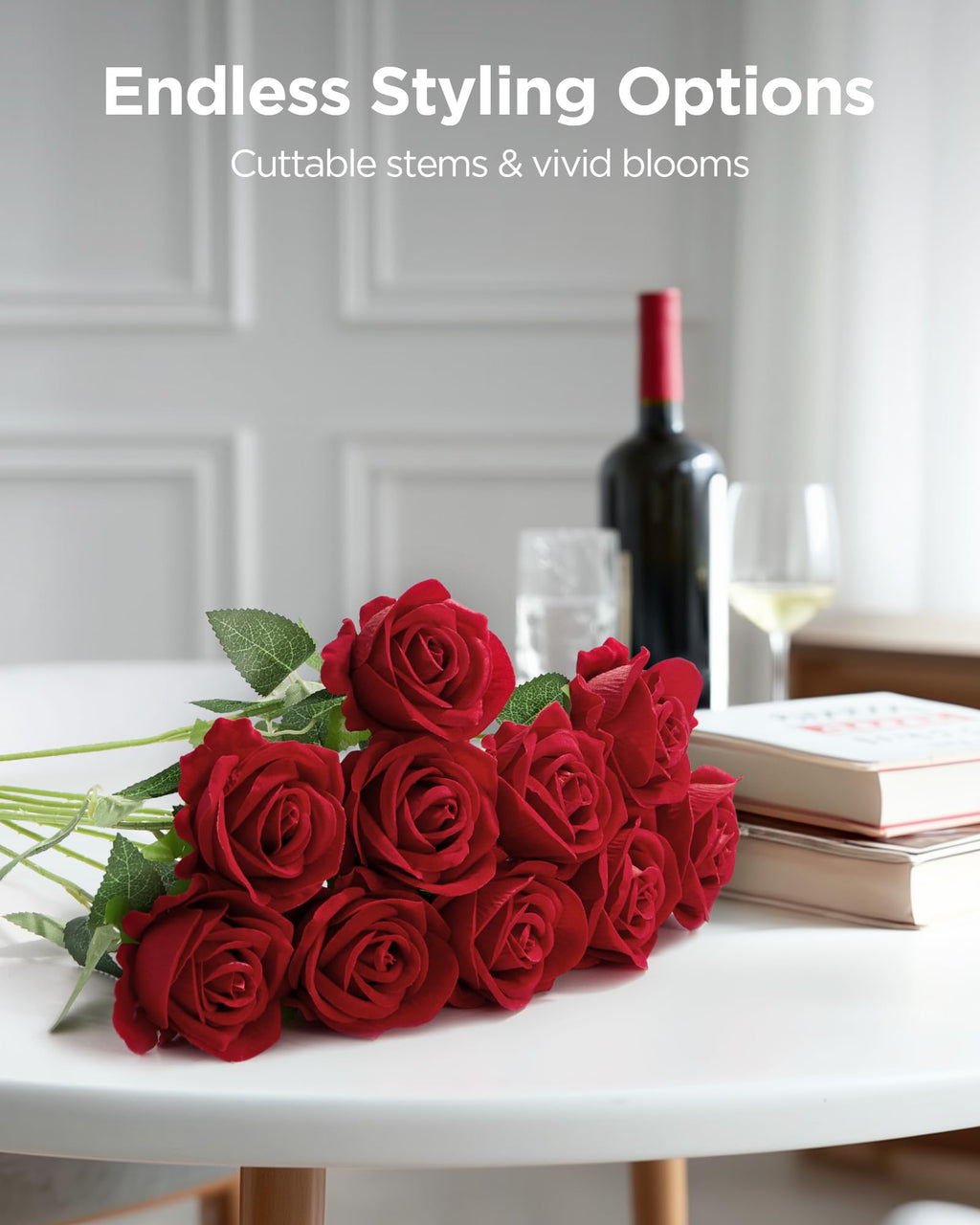 InnoGear Red Roses Artificial Flowers 50 Pcs Fake Velvet Silk Rose Floral