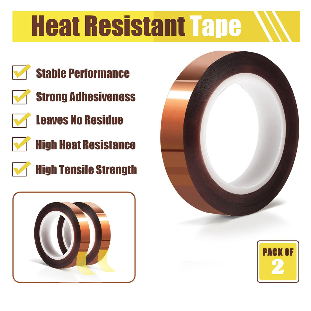 MEBMIK 2 Rolls 10mm x16m(52FT) Heat Tape High Temperature Heat Resistant Tape Heat Transfer Tape for Heat Sublimation Press Vinyl,No Residue