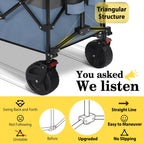 Sekey 48''L Collapsible Foldable Extended Wagon with 660lbs Weight Capacity, Heavy Duty 300L Folding Utility Garden Cart with Big All-Terrain Beach Wheels & Drink Holders. Blue&Grey
